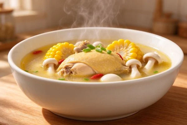 Mushroom and Sweet Corn Chicken Soup