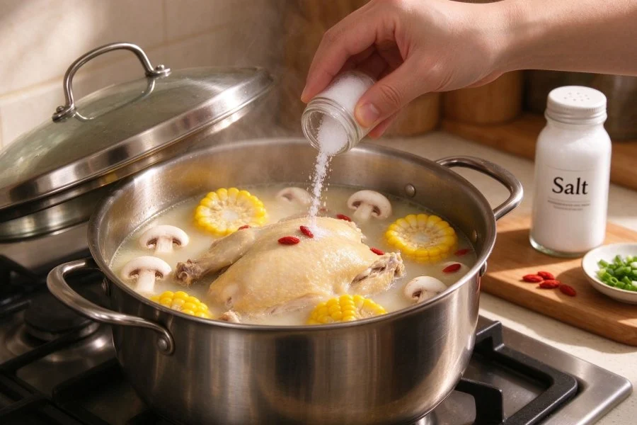 Mushroom and Sweet Corn Chicken Soup step 4