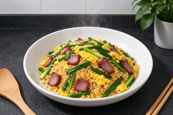 Quick Garlic Scape and Char Siu Fried Rice