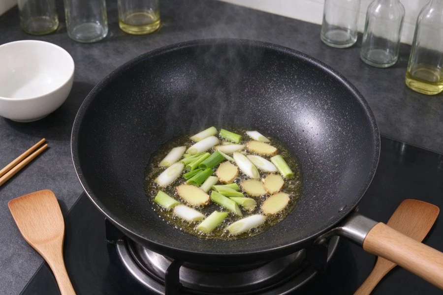 Quick Garlic Scape and Char Siu Fried Rice step 11
