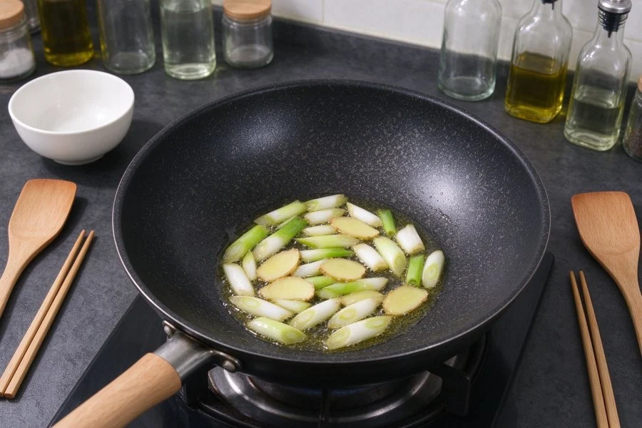Quick Garlic Scape and Char Siu Fried Rice step 12