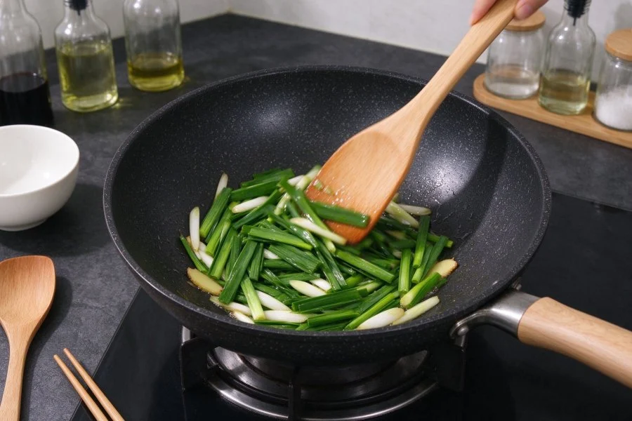 Quick Garlic Scape and Char Siu Fried Rice step 14