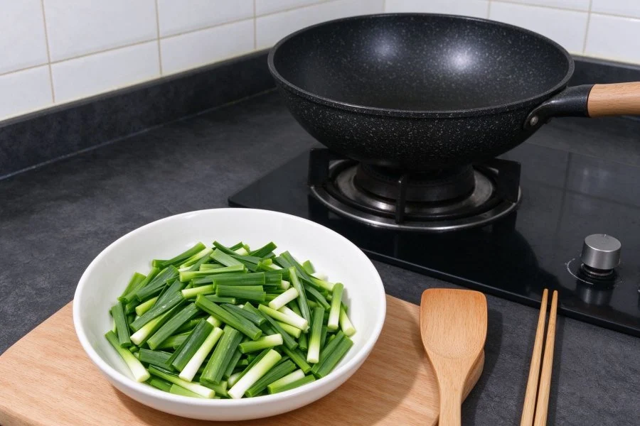 Quick Garlic Scape and Char Siu Fried Rice step 2