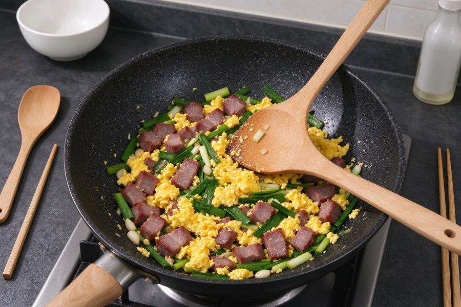 Quick Garlic Scape and Char Siu Fried Rice step 22