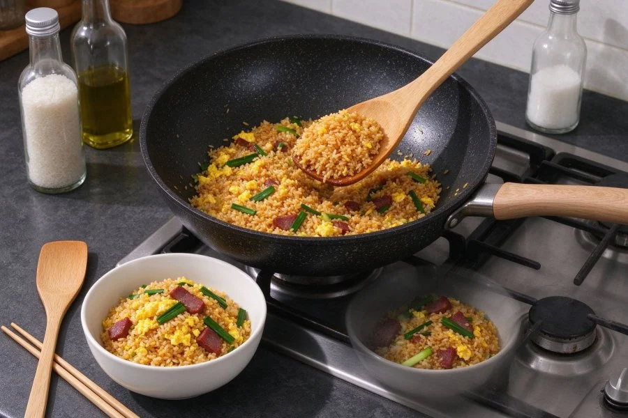 Quick Garlic Scape and Char Siu Fried Rice step 26