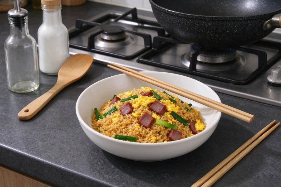 Quick Garlic Scape and Char Siu Fried Rice step 27
