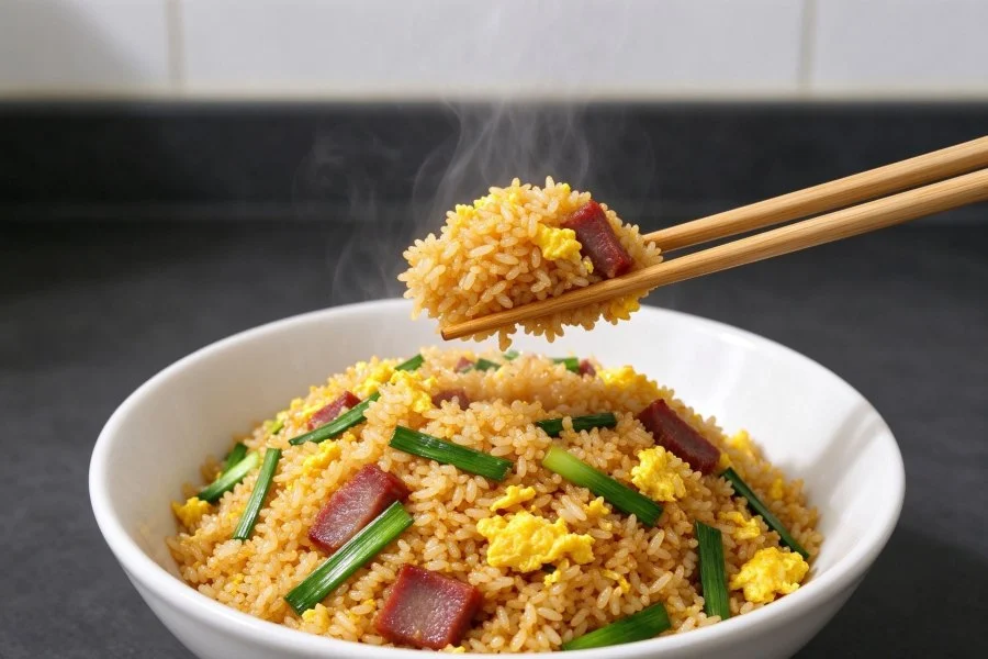 Quick Garlic Scape and Char Siu Fried Rice step 28