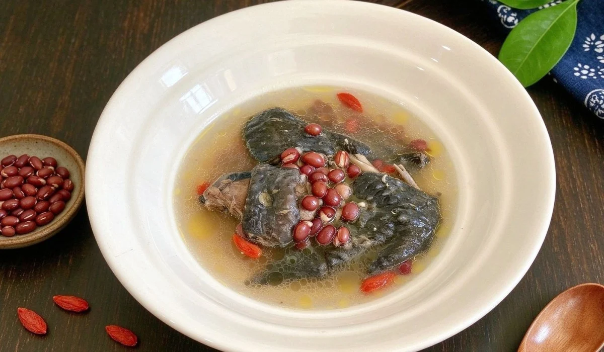 A plate of Red Bean and Silkie Chicken Soup