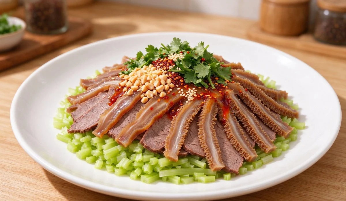 A plate of Sichuan Mala Beef and Tripe Slices