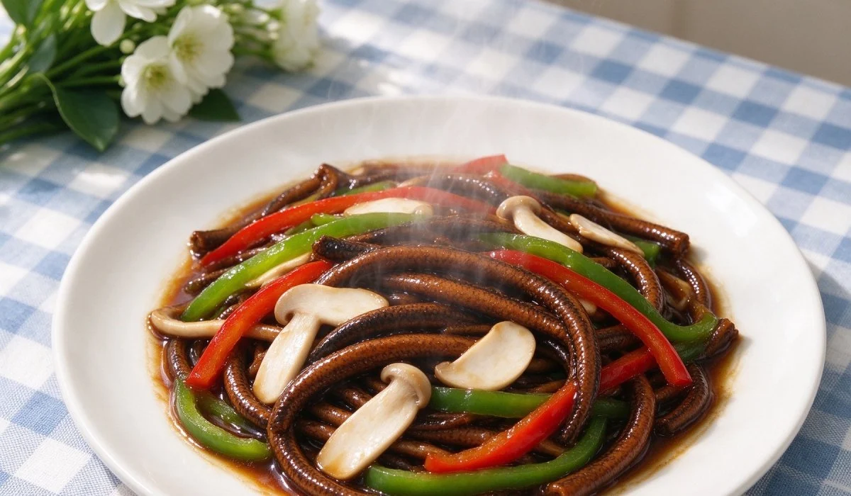 A plate of Soft-Shelled Eel Stir-Fry